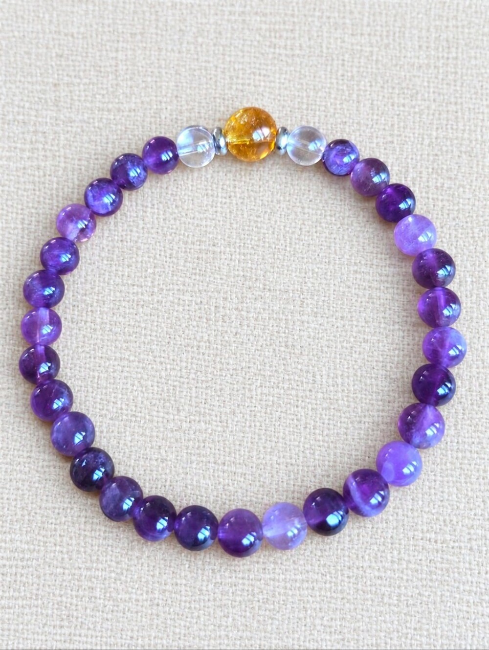 Amethyst & Citrine Gemstone Bead Stretch Bracelet | Handmade | 6mm